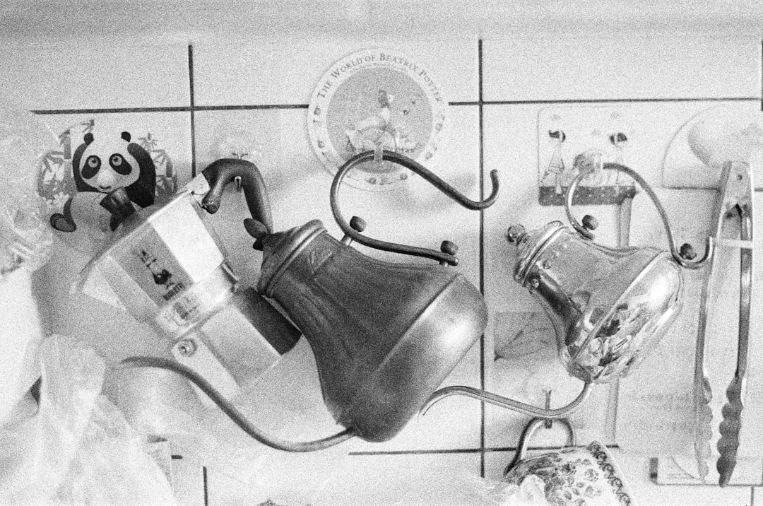 black and white photo of kettle